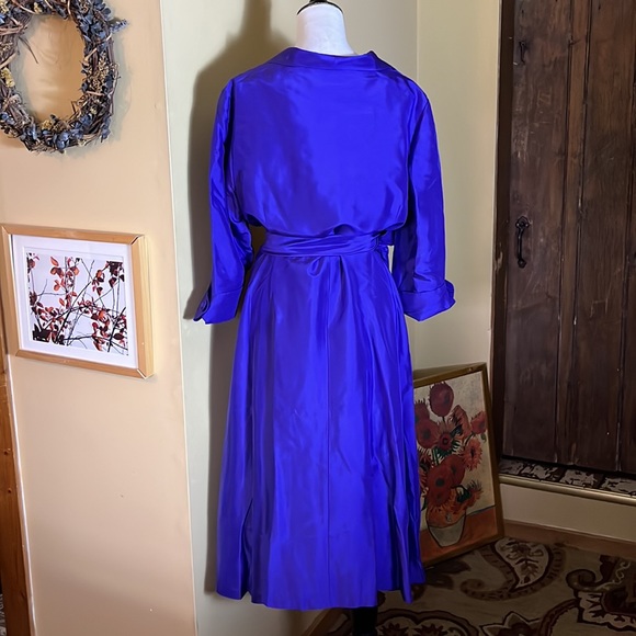J PETERMAN Co Size 20 Dupioni Silk Fit-n-Flair Shirt-Dress Blue Purple $359 NEW